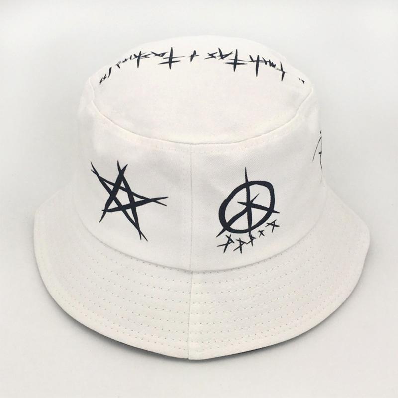 

Wide Brim Hats Men Women Black White Graffiti Letters Print Bucket Hat Korean Harajuku Ulzzang Hip Hop Student Sunscreen Fisherman Cap, Blue;gray