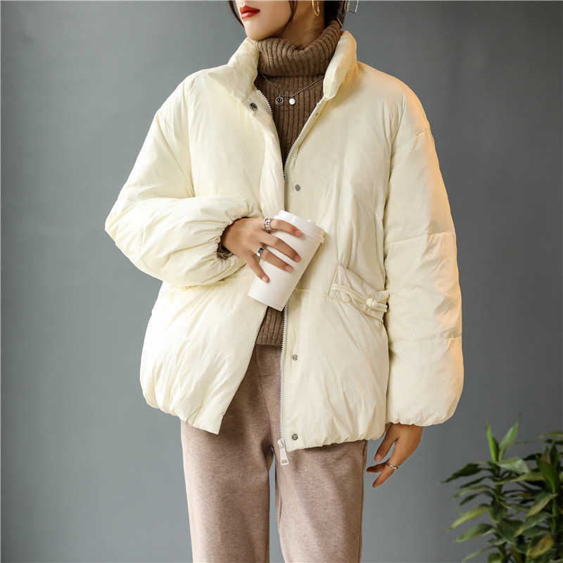 

White Duck Down Short Light Coat Female Korean Autumn Winter Women Puffer Jacket Warm Parka Outwear 210607, Apricot