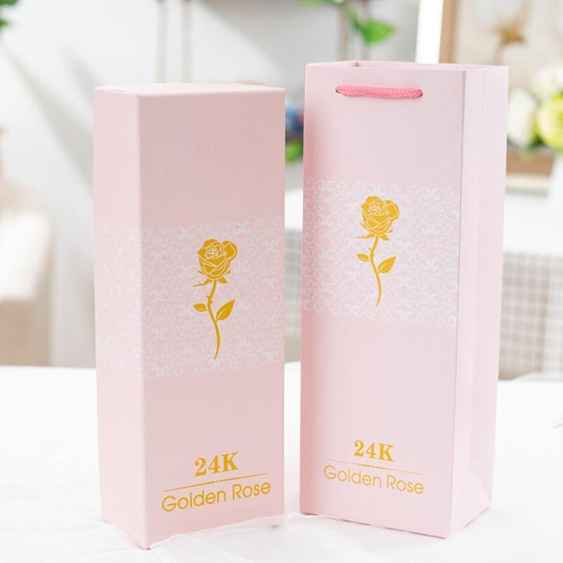 

24K Gold Foil Rose Rose Artificial Flower Valentine's Gift Flower Gift High Box Artificial Day Quality Color W7Q5