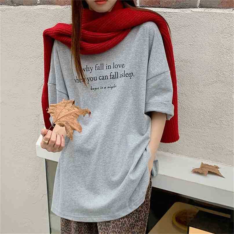 

Female Oversize Printed Letters High Quality Short Sleeves Chic Gentle Women Streetwear Cotton T-shirts 210525, White