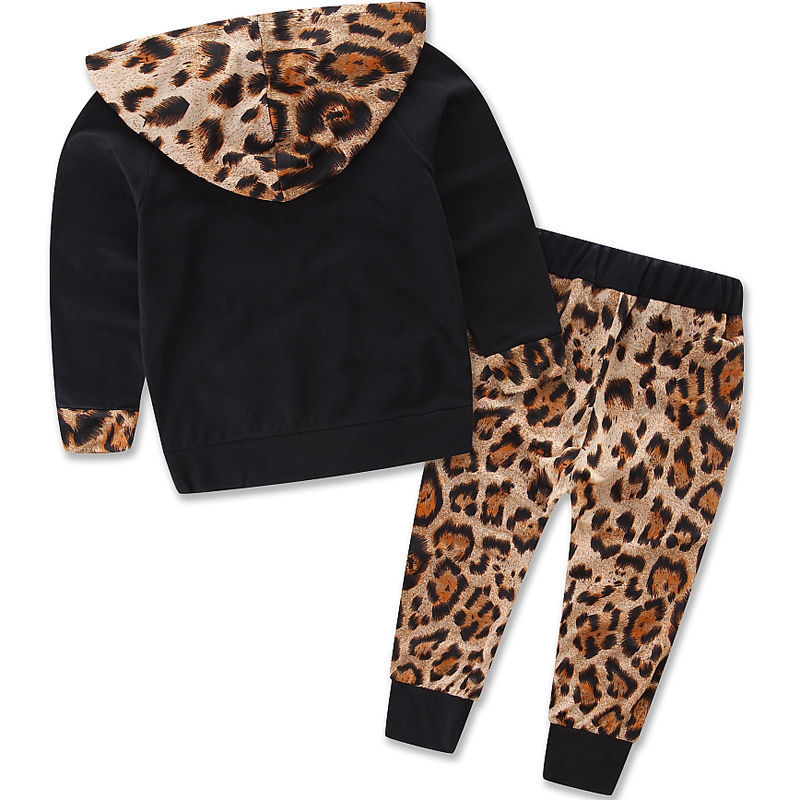 

Newborn Infantil Toddler Kid Baby Boys Baby Girls Unisex Leopard Pullover Hooded Coat + Pants 2PCS Set Clothes Outfit, Default color