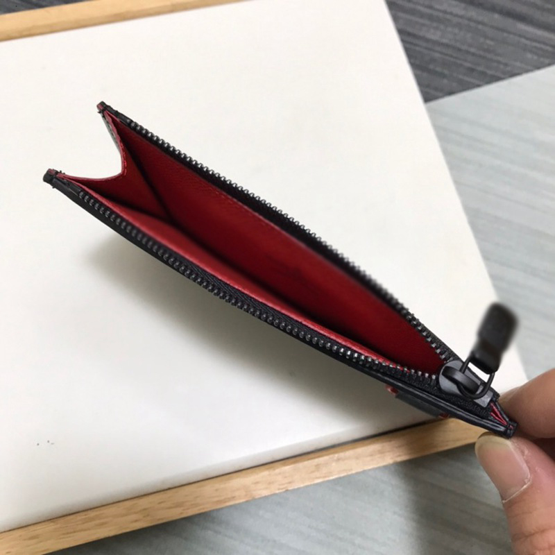 

Women men Cardholder wallets business coin purses new fashion long wallets high quality leather money bags Geometric zipper coin purses, Red;black