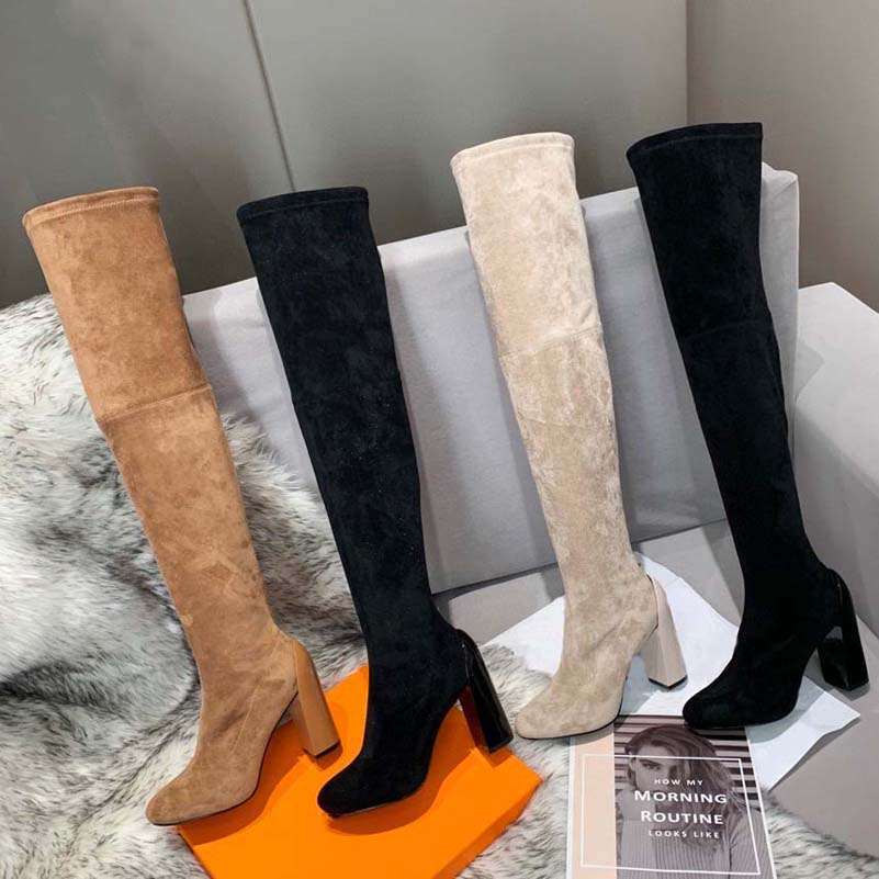 

Elegant Winter brand women's knee boots high quality red soled boots Knee high heels women's boots wedding shoe008 1-1, Box