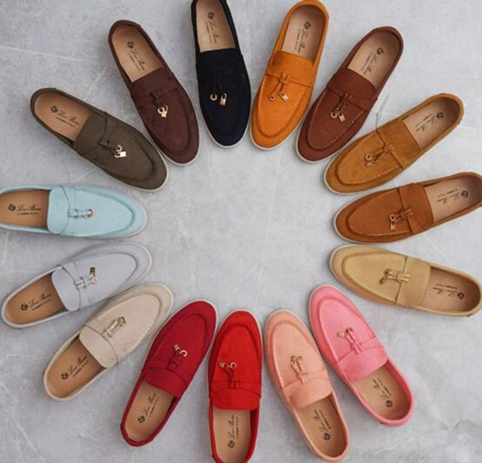 

Fashion Women loafers shoes lady lazy business casual flat Walk slip-on trend Suede leahter stlye comfortable shoe Lovers Designer Loro Piana Size 35-43, Brown