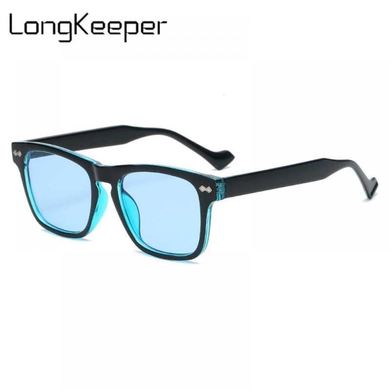 

Sunglasses LongKeeper 2021 Fashion Square Women Rivet Blue Yellow Sun Glasses Men Vintage Outdoor Driving Eyewear