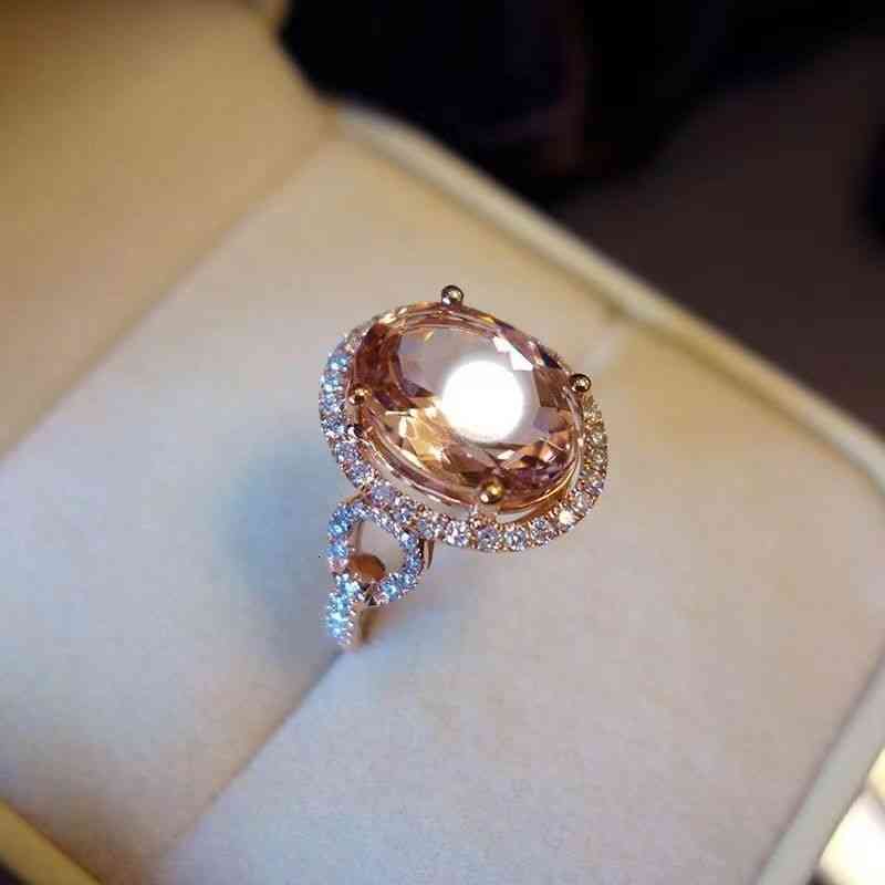 

S925 Sterling Silver Oval Natural Gold Powder Morganite Ring Female Diamond Fashionable Temperamental All-match Opening