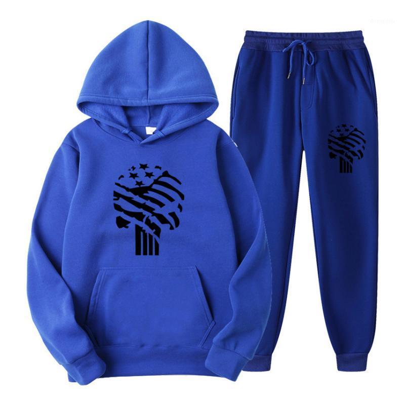 

Running Sets Mens Tracksuits 2021 Fleece Casual Hooded Set Autumn Male Woman Sweatshirts Clothes 2 Piece Hoodies+Sweatpants Suit, Black;blue