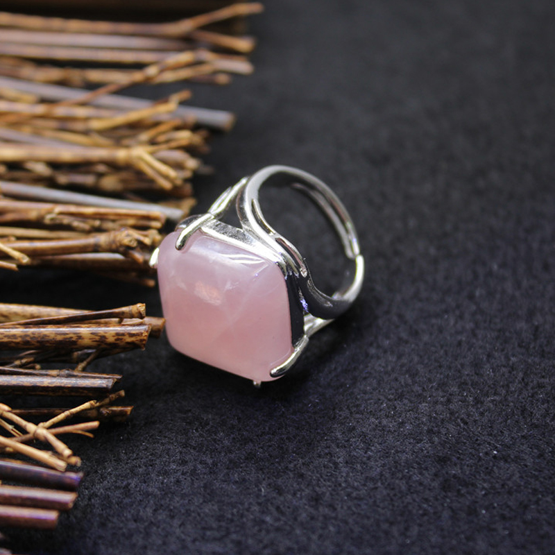 

atural Stone Ring Square Adjustable Tiger Eye Opal Pink Quartz Lapis Purple Rose Crystal Wedding Ring