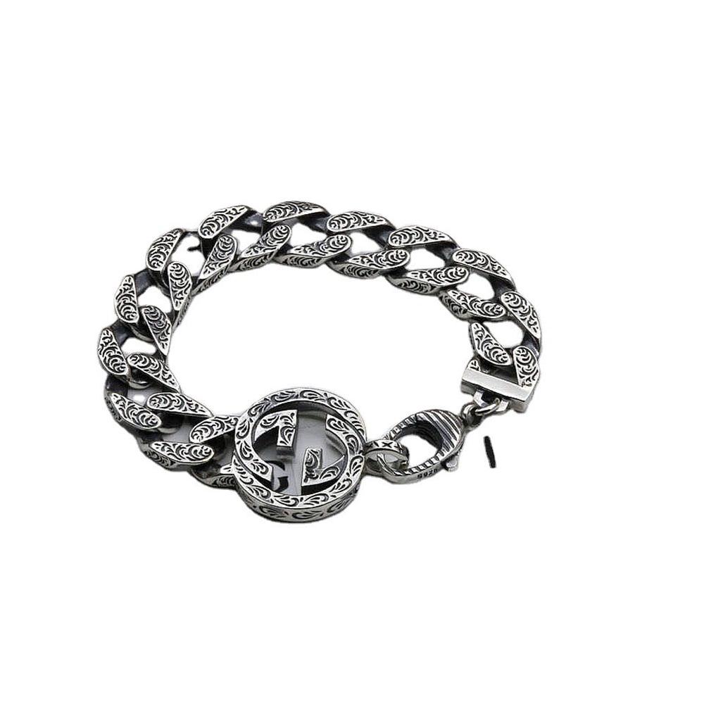 

70% Off Outlet Online new double carved and trendsetters versatile men women lovers Sterling Silver Bracelet Valentine's Day 6481937
