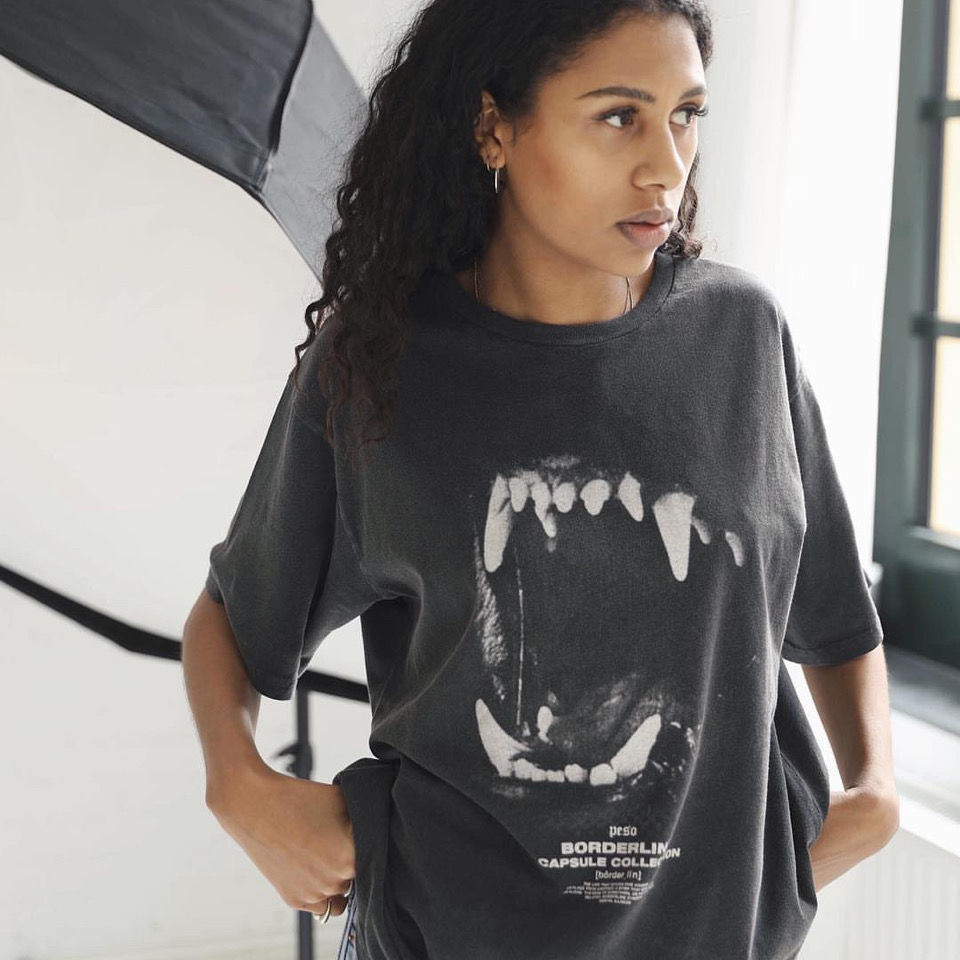 

men women cotton peso high street retro spike print round neck short sleeve casual T-shirts, Black