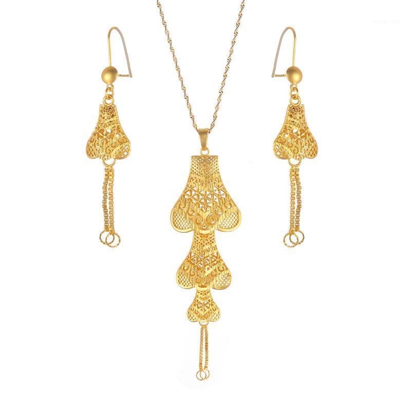 

Earrings & Necklace Big Hyperbole Bride Pendant Necklaces Jewelry Set For Women Gold Fulani African Ethiopian Wedding Gifts, As pic