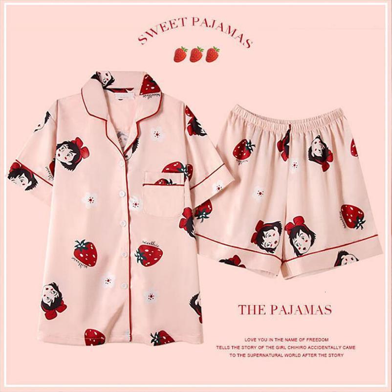 

summer pajamas leisure homewear women sleepwear japan anime kiki delivery service print ice silk pijama short sleeve female pyjama, Black;red
