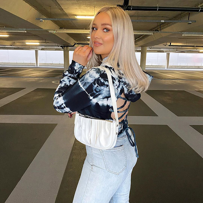 

Backless Bandage Hooded Women Long Sleeve Tie Dye Crop Top Autumn Hoodies Streetwear Casual 2021 Fashion Sweatshirt Top, White