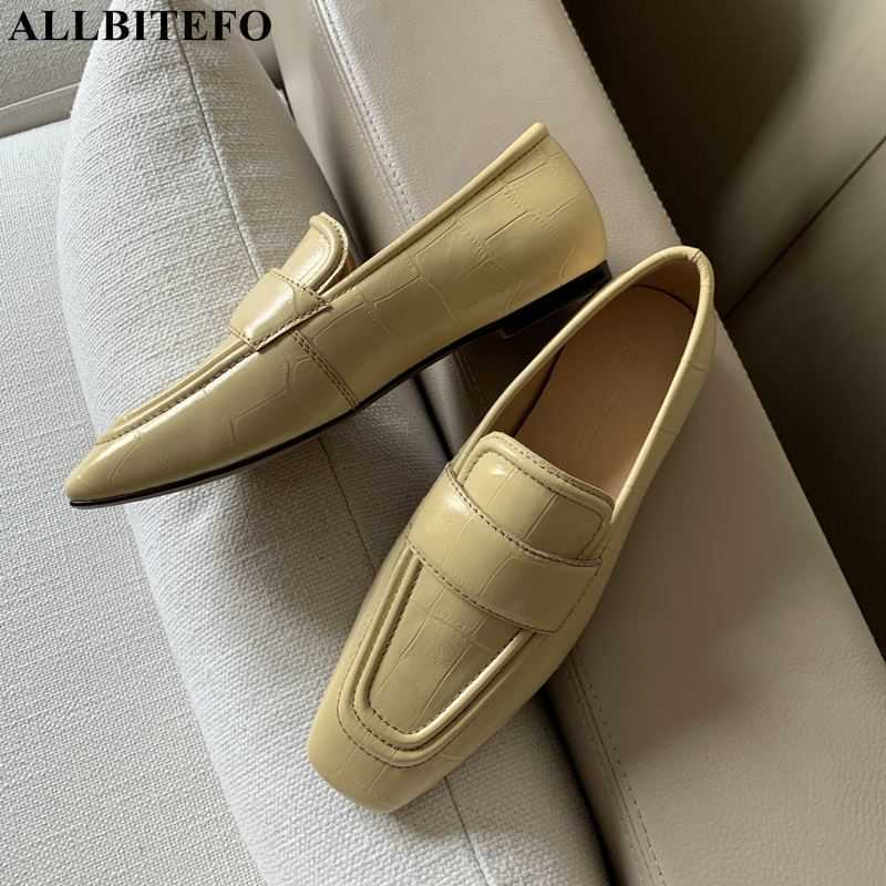 

ALLBITEFO heel height 1CM comfortable soft genuine leather women flats sheepskin insole leisure flat heel shoes low heel shoes 210611, As picture