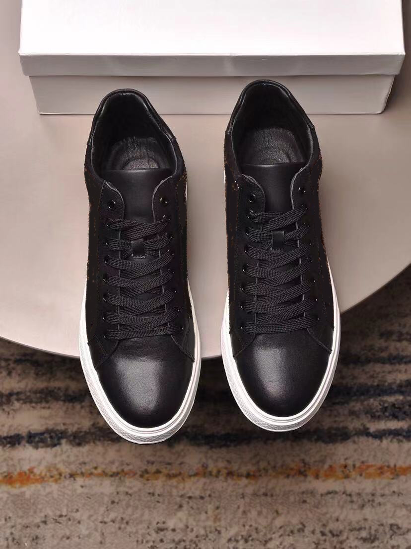 

2021 new shoes men and women sneakers famous French designer inclined printed fabric with shiny high-quality original leathers inclined lace, Black
