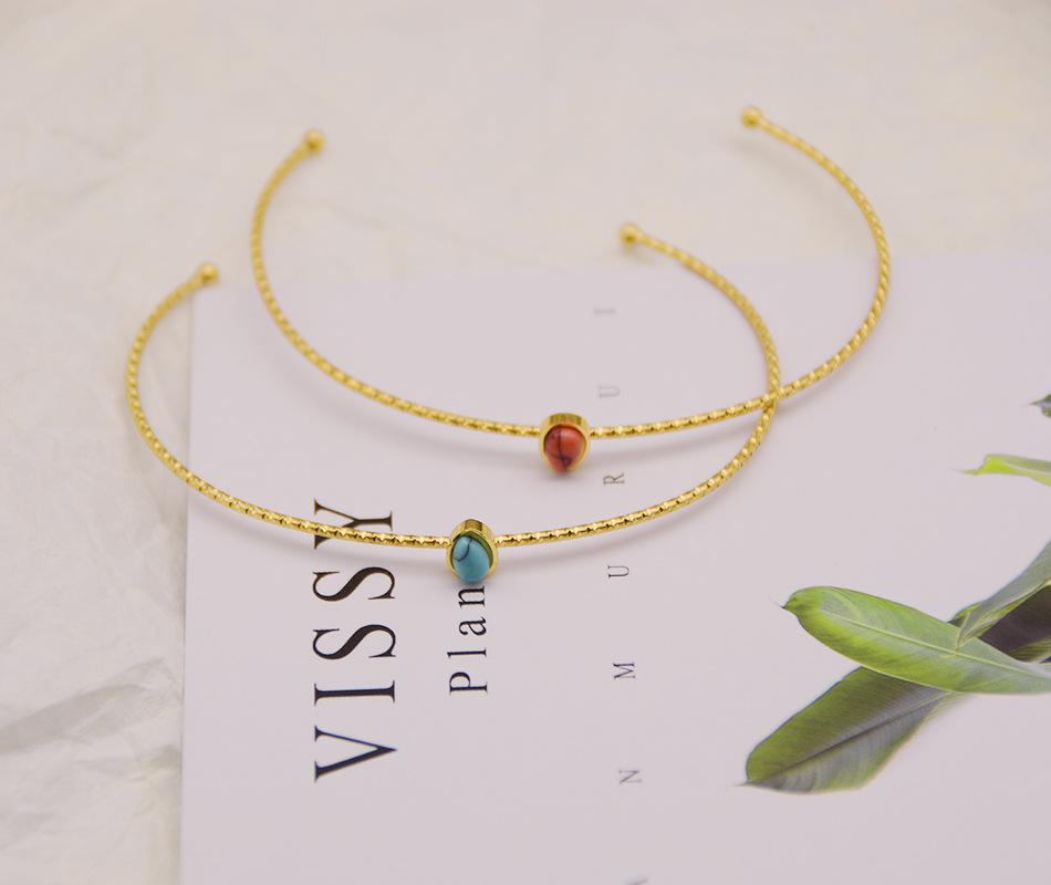 

Bangle Fine C-type Titanium Steel Bracelet French Style Universal Mosaic Teardrop Turquoise Plated 14K Gold Opening