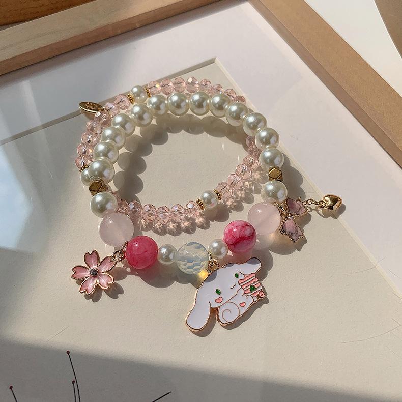 

Charm Bracelets Korean Handmade Double Layer Crystal Beads Dog Heart Pendant & Bangles Birthday Gifts Wholesale, Golden;silver