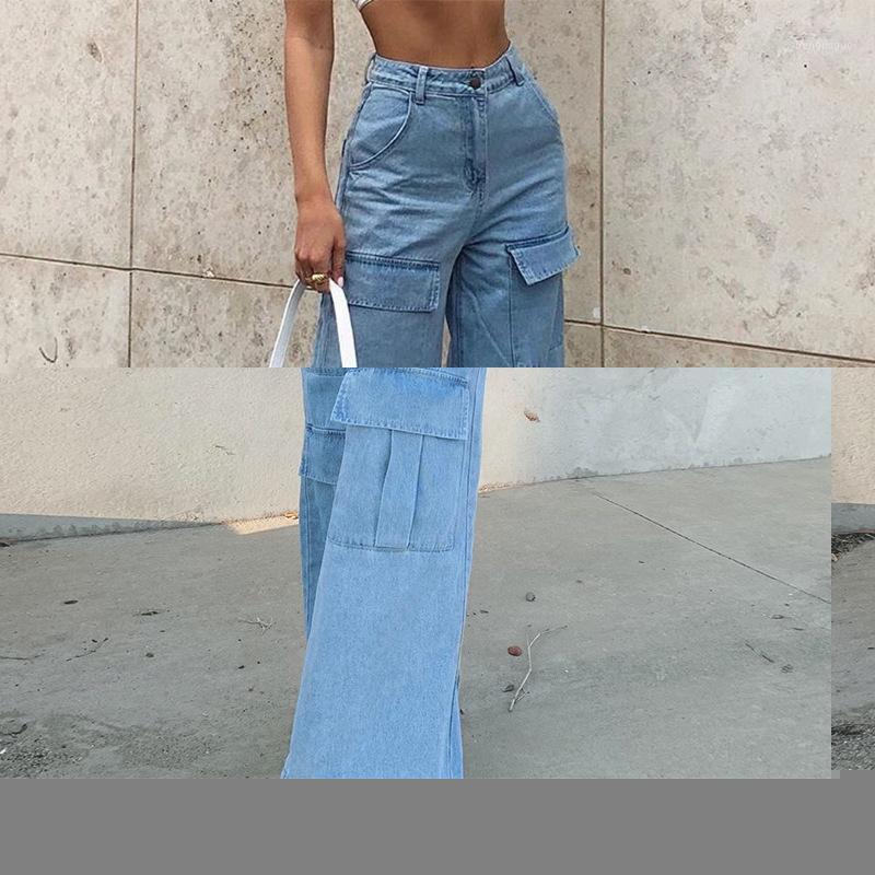 

Women' Jeans Women 90s Y2K Patchwork Wide Leg Mom Big Pocket Cargo Pants Vintage Mopping Casual Streetwear Denim, Blue