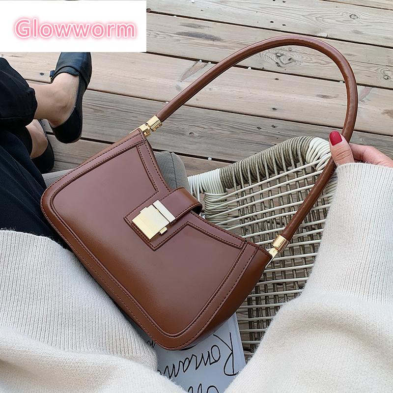 

Color PU Solid Leather Shoulder Bags For Women 2021 Lock Handbags Small Travel Hand Bag Lady Fashion Bags, Black