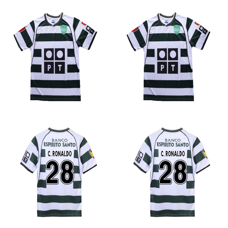 

Retro 2003 04 Sporting Lisbon soccer jerseys ronaldo football shirts TOP quality Lisbon Vintage velvet sponsor Camisa de futebol Maillot, Green