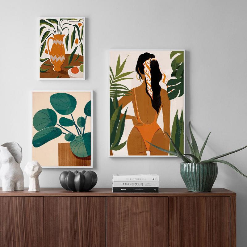 

Paintings Vintage Girl Green Plant Leaves Wall Art Potted Monstera Canvas Painting Nordic Posters And Prints Picture For Living Room Decor