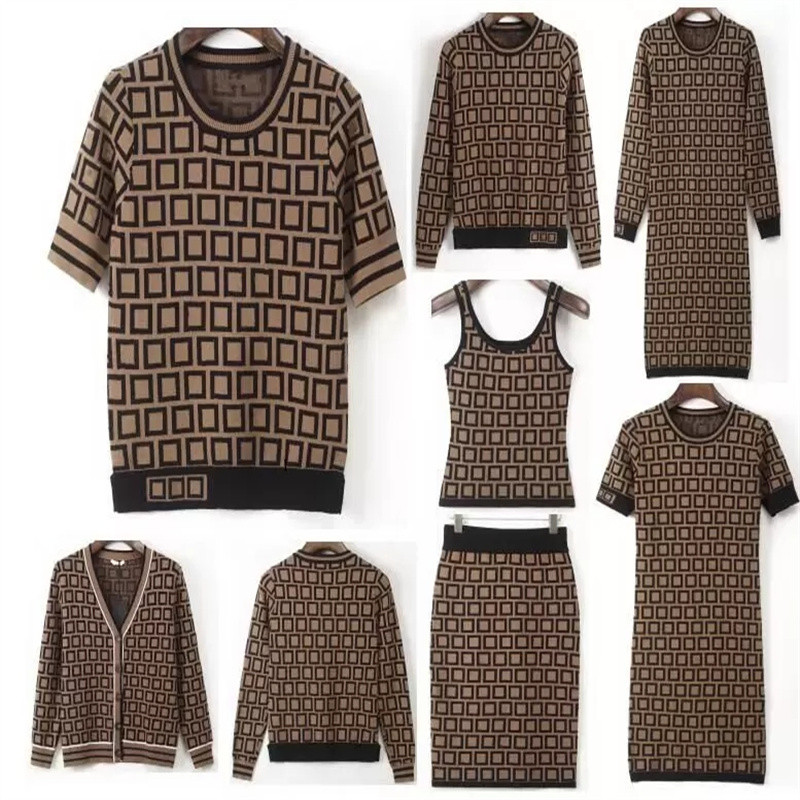 

Women Sweaters Woman Knits & Tees Longsleeve and Short sleeve Classical English Word Printing O-neck Cardigan Sweaters Pullover Long Dress Skirt Luxury Designer 22B, #6