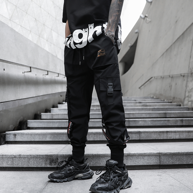 

Harem 2021 New Male Casual Hip Hop Tactic Joggers Fashion Streetwear Side Pockets Cargo Pants Ae3i, Black