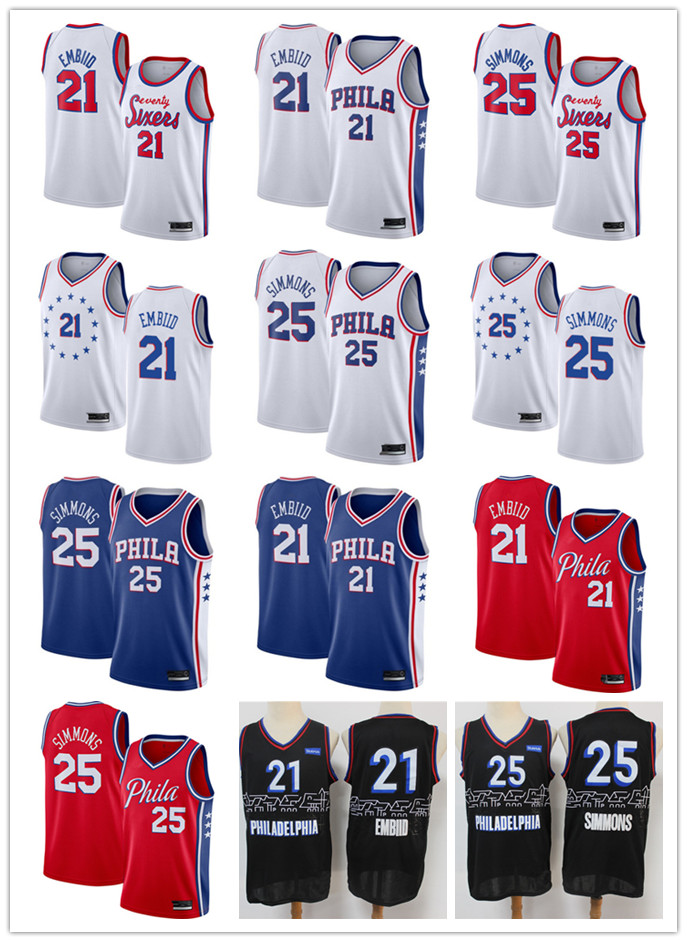 

Mens Philadelphia Throwback 76ers Joel 21 Embiid Ben 25 Simmons Hardwood Classics Basketball Jersey Basketball Shorts Bl, Black;red