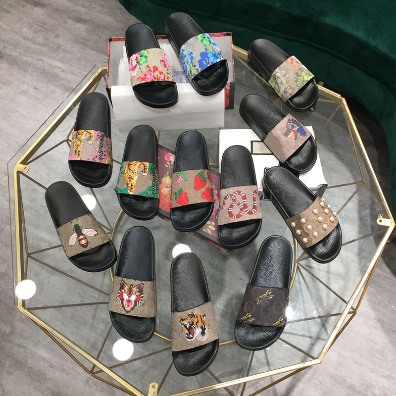 

2021 Mens Designers Slides Womens Slippers Fashion Luxurys Floral Slipper Leather Rubber Tiger Bees Flats Sandals Summer Beach Shoes Gear Bottoms Sliders EUR 36-48, 16