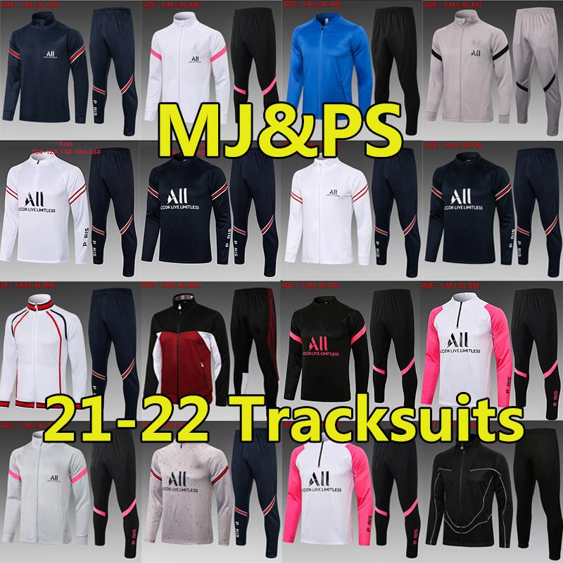 

21/22 MESSI MBAPPE Soccer Tracksuits MJ HAKIMI SERGIO RAMOS Maillots de football jersey jacket 2021 2022 MARQUINHOS VERRATTI jogging Survete, Black