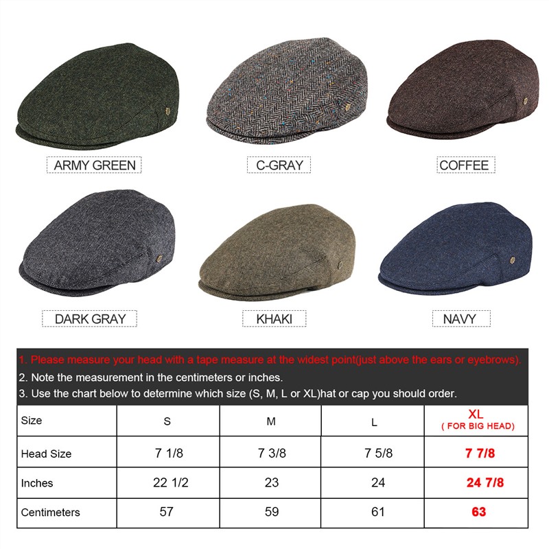 

VOBOOM Ivy Cap Herringbone Flat Caps 50% Wool Tweed Scally Hat Bunnet Paddy Dai Cheese-cutter Driving Hats 200, Blue;gray