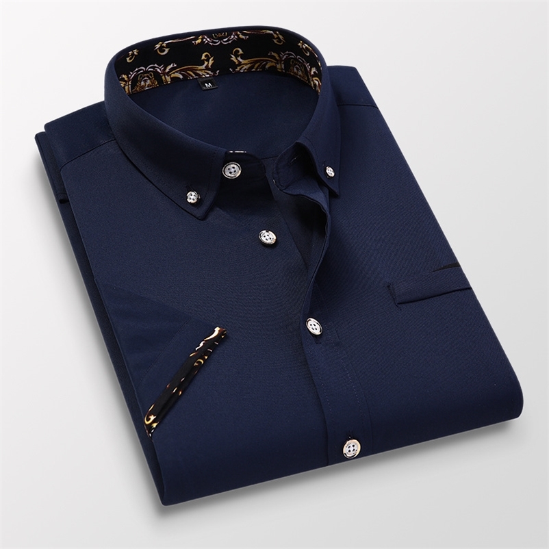 

Summer Plus Size 5XL Men Shirts Short Sleeve Business Formal Shirts Men's Clothing Dress Blouse Shirts Fashion Homme 210708, Roal blue
