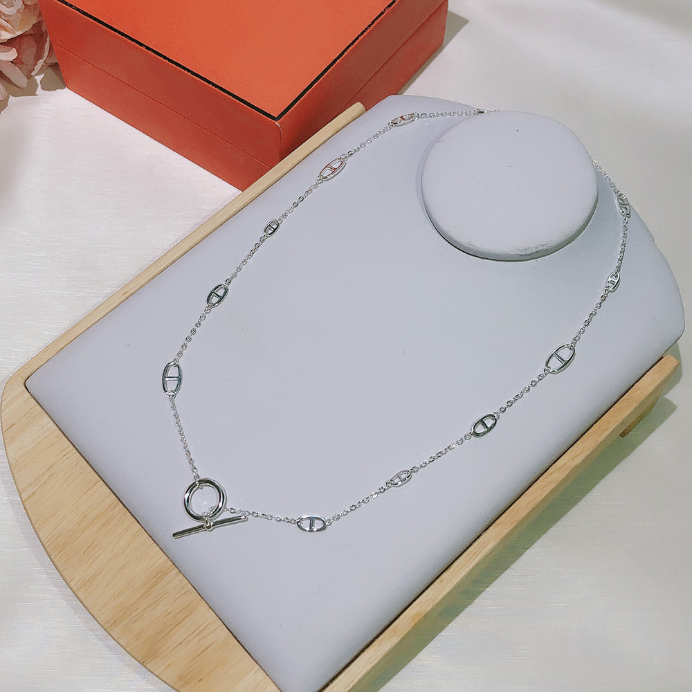 

Brand For Women Letter Round H Lock Jewelry S925 Silver Necklace Set France Quality Golden Gold Superior quality Necklace