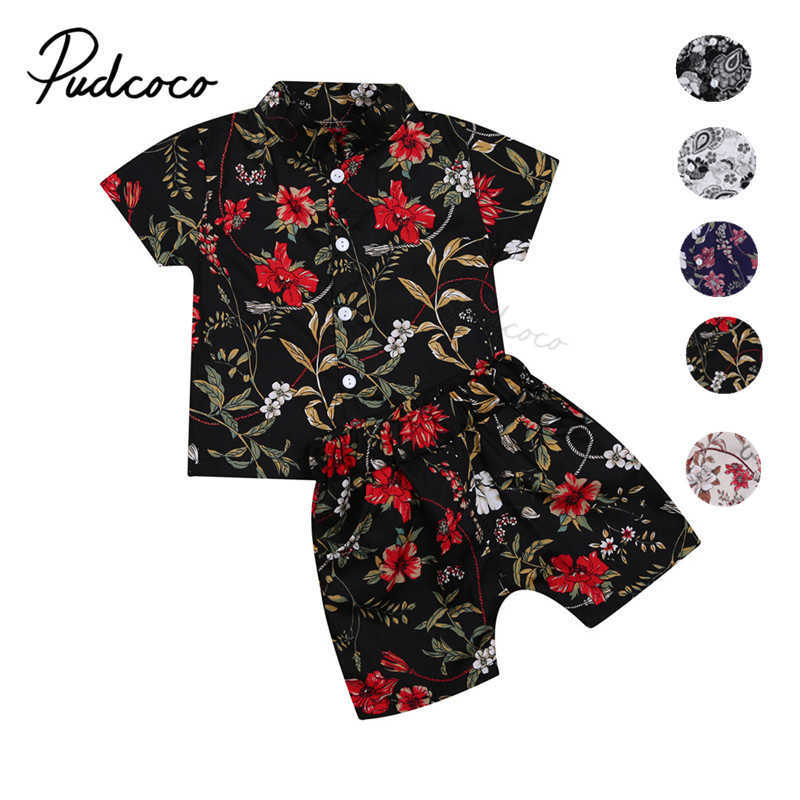 

Infant Kids Boy Two Piece Set, Children's Lapel Short Sleeve Printed Shirt Elastic Waistband Shorts for Baby Summer X0719