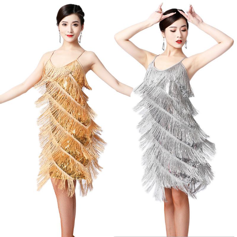 

Stage Wear Women Professional Party Ballroom Latin Tango Jazz Modern Rumba Samba Salsa Dance Dress Fringe Skirt 8Colors, White
