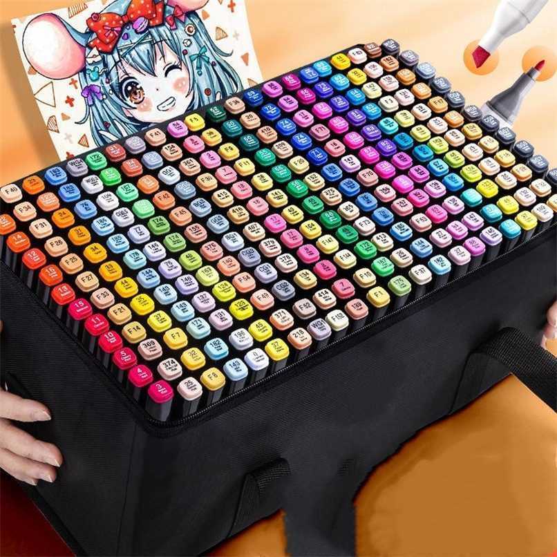 

30/40/60/80/168 Colors Markers Manga Sketching Alcohol Felt Dual Brush Pen Art School Supplies Drawing Set 211025