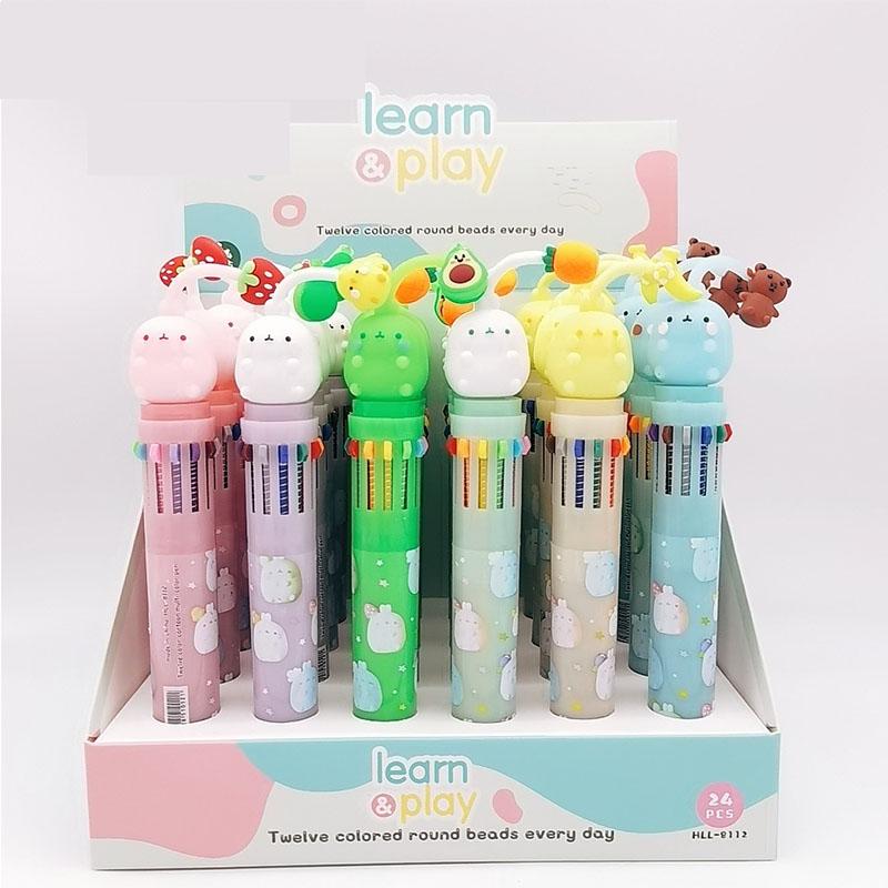 

Ballpoint Pens 24 Pcs/lot Cartoon Animal 12 Colors Pen Cute Press Ball School Office Writing Supplies Stationery Gift