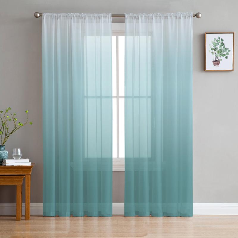 

Curtain & Drapes Cyan Turquoise Gradient Window Treatment Tulle Modern Sheer Curtains For Kitchen Living Room The Bedroom Decoration, As pic