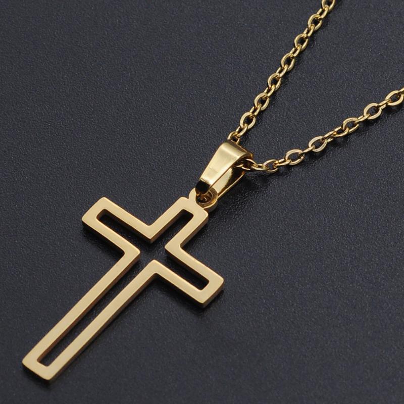 

Pendant Necklaces Stainless Steel Hollow Cross Necklace For Women Clavicle Chain Gold/Sliver Color Mirror Polished