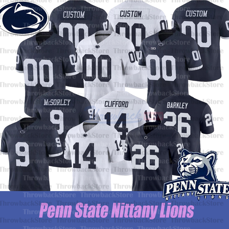 

Custom 2021 Penn State Nittany Lions #14 Sean Clifford #21 Noah Cain # 26 Saquon Barkley 91 DaQuan JonesJerseys, Navy b1g&with 150th