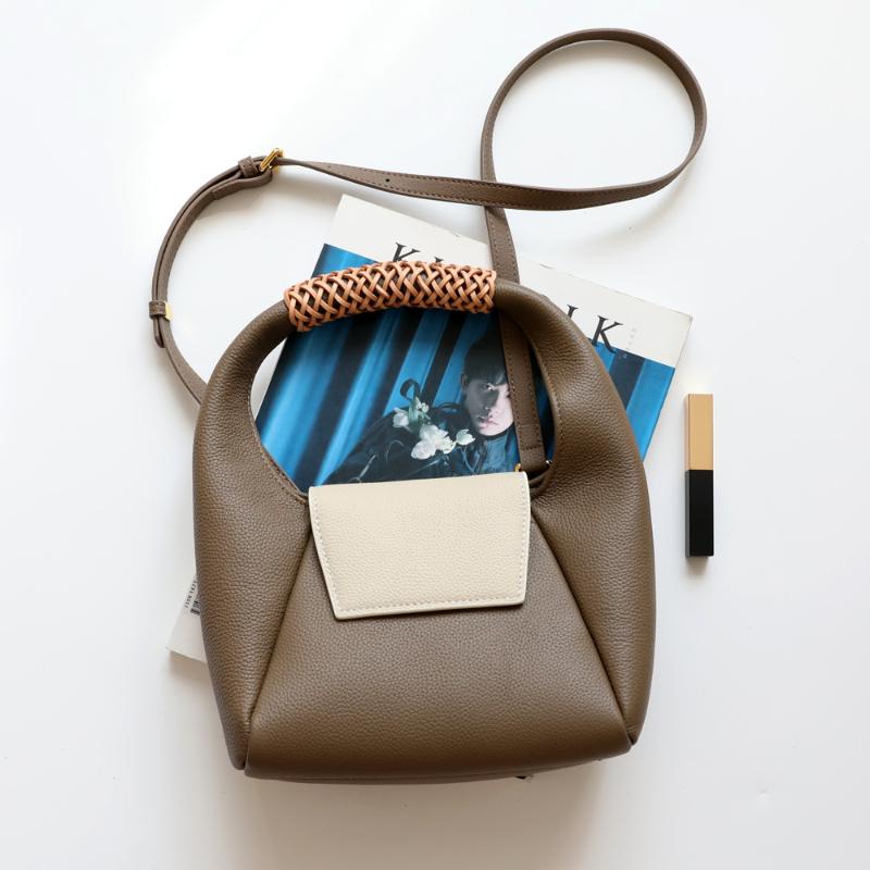 

Evening Bags Handbags Women Mini Fashion Hit Color Woven Handbag All-match Real Leather Small Messenger Bag, Brown