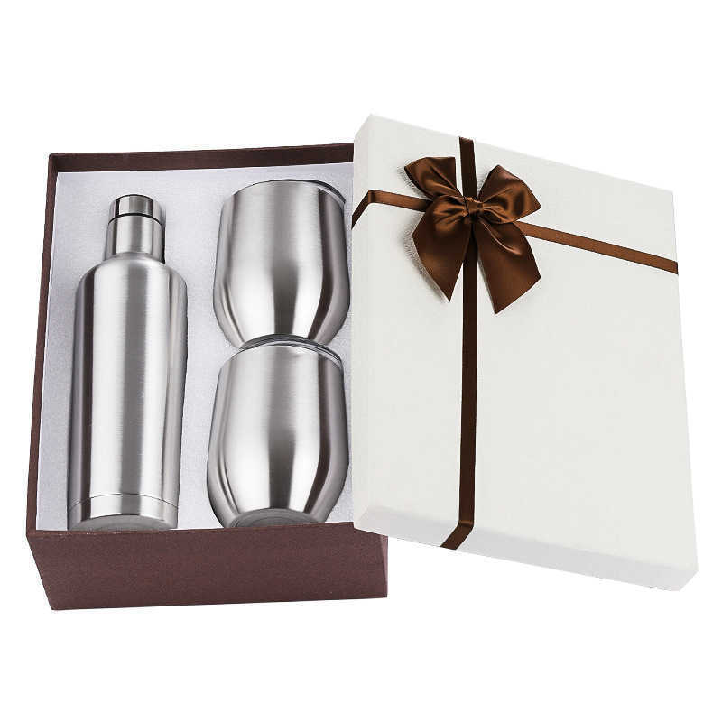 Wine Bottle Set with Two 12oz Wine Tumblers Stainless Steel Bottles with Egg Shaped Mug Insulated Vacuum Glass Sets Gift LLS117