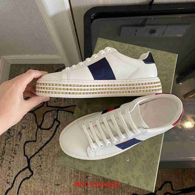 

2021 brand men's and women's casual shoes designer sneakers crystal shoe's bee embroidery fashion laces high quality leather belt box
