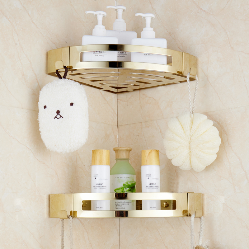 

2021 New De Canto Com Gancho Fixado Na Parede Ouro/chrome Ao Inoxidvel Chuveiro Prateleira Banho Shampoo Cesta Titular Hp43