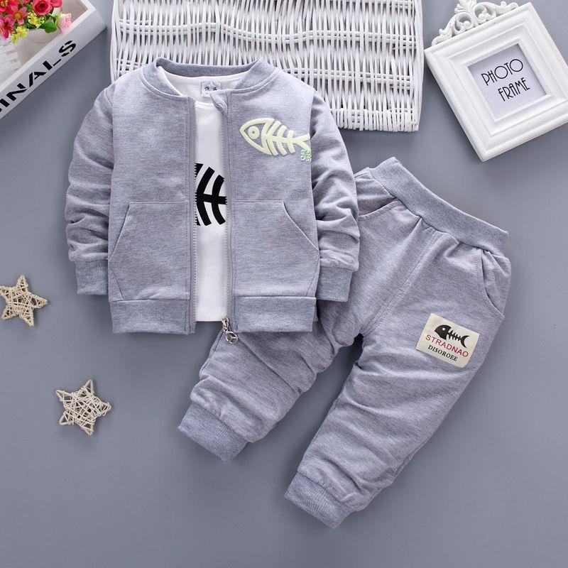 

2021 New Style 3PCS Kids Baby Girl Boys Clothing Sets Red Blue Grey Coat+T-shirt+Pants Baby Boy Girls Clothes Outfits, Navy blue