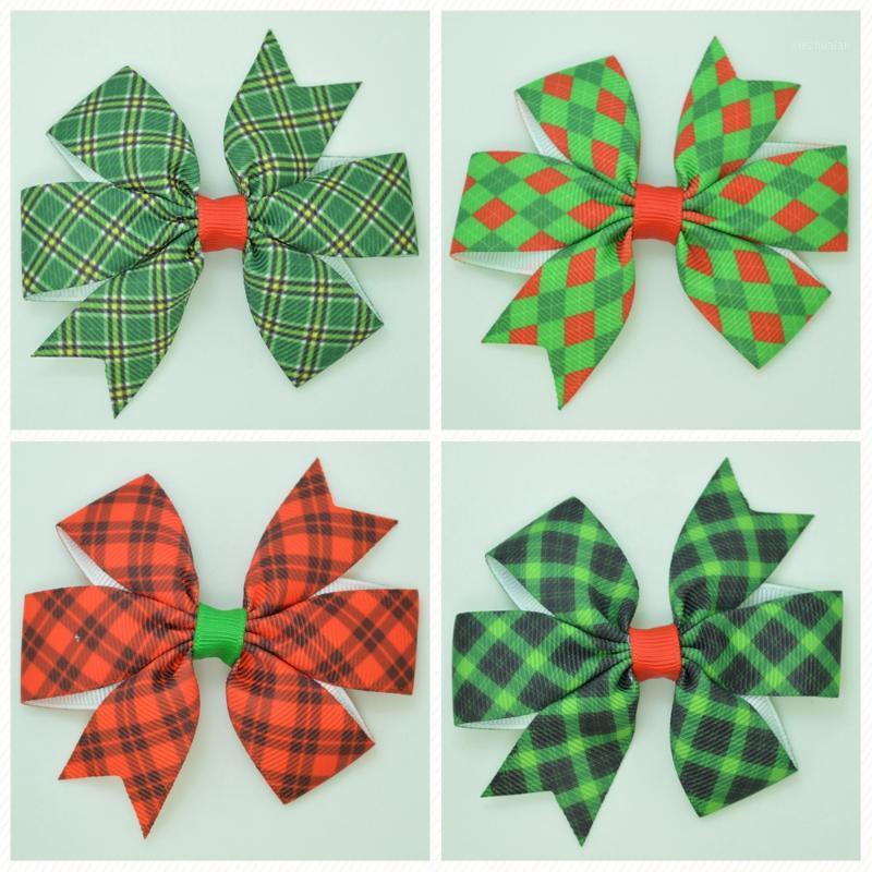 

SUPWRF 3.1'' Christmas lattice cute bow Girls Hair Bow With Clip Boutique Printed Ribbon headwear diy wholesale 20 PCS T09291, C-2298