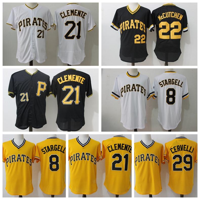 

21 Roberto Clemente 29 Francisco nn Cervelli 8 Willie Stargell 6 Starling Marte 27 Kent Tekulve 55 JOSH BELL Baseball Jerseys, Men(hao dao)