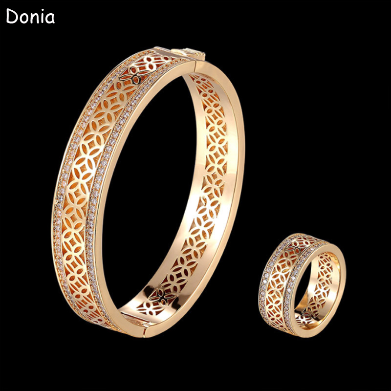 

Donia jewelry luxury bangle party European and American fashion four-leaf flower titanium steel micro-inlaid zircon ring set designer gift
