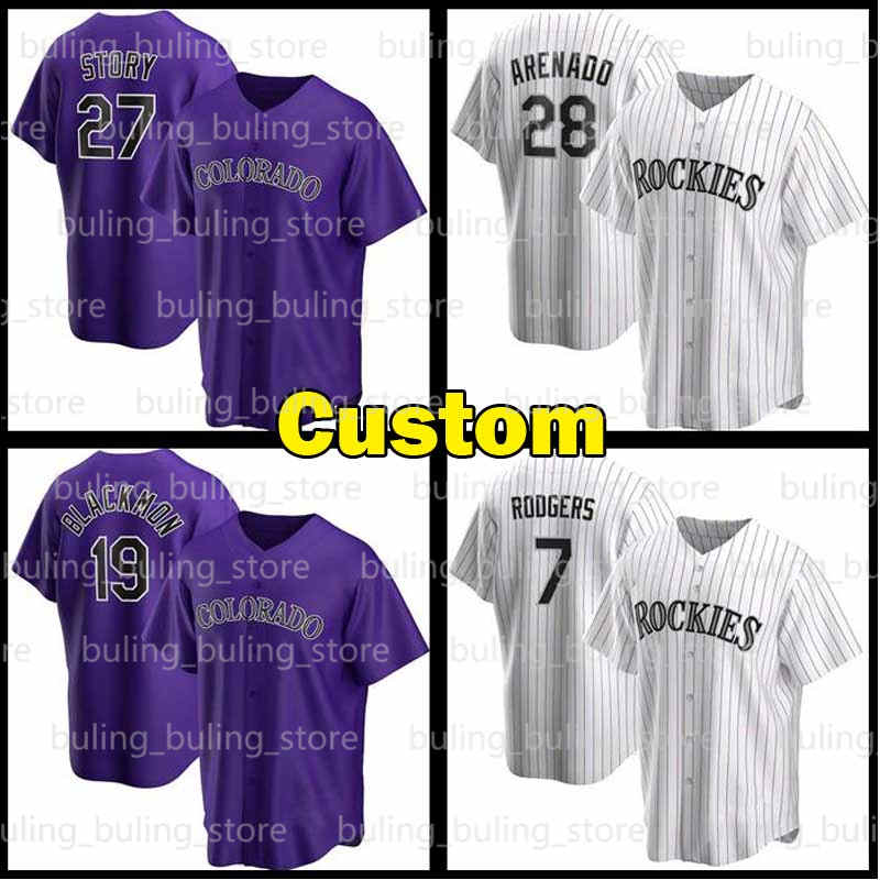 

Rockies Jersey Custom Colorado 19 Charlie Blackmon 27 Trevor Story 17 Todd Helton Nolan Arenado 49 Antonio Senzatela 55 Jon Gray Mens, Blue;black