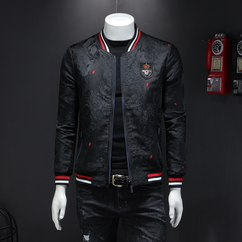 

2021 New Jacquard Black Bomber Men Embroidered Slim Fit Coats Autumn Vintage Business Floral Jacket Coat Brand S4n5